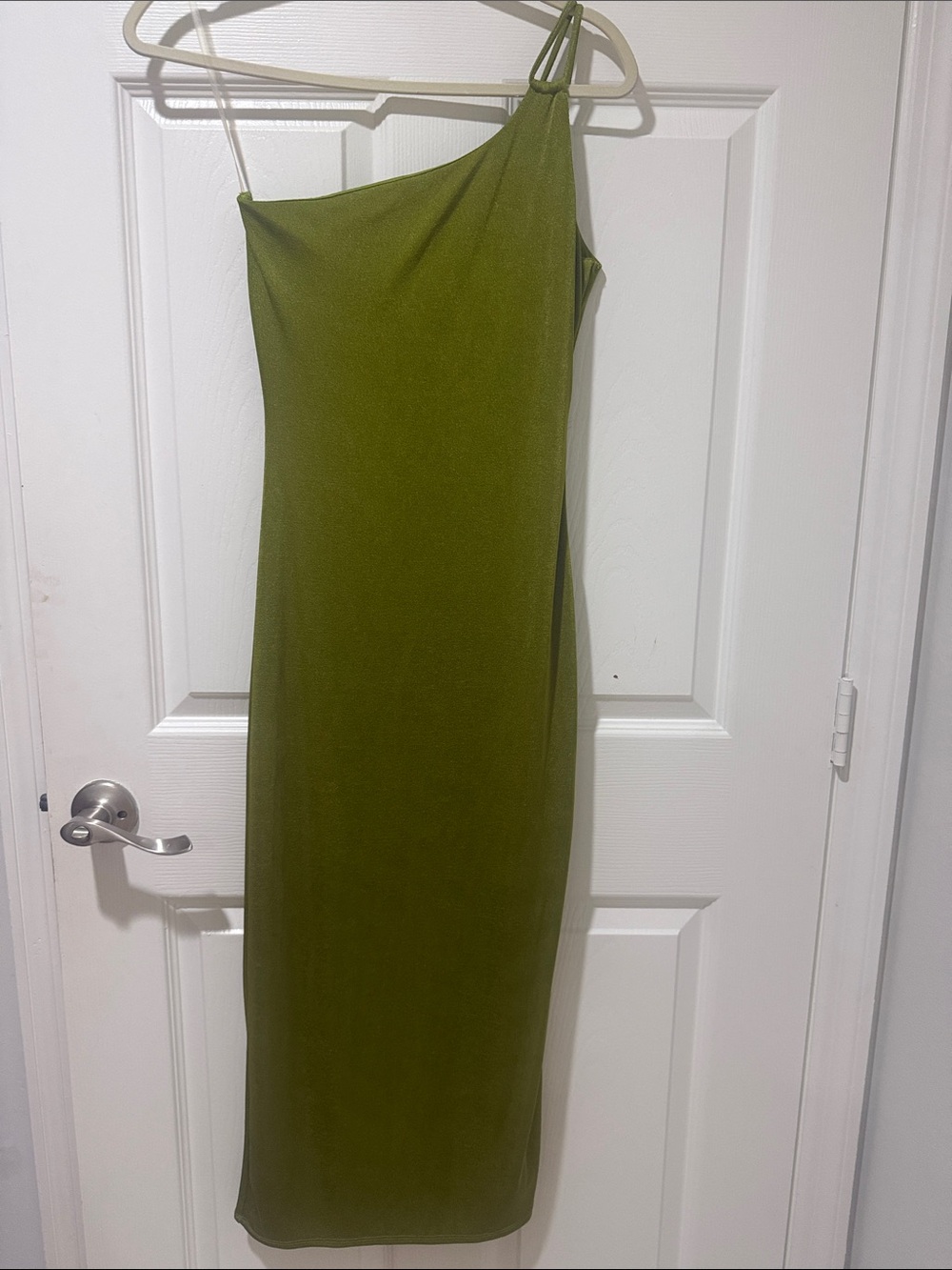 Rolla Coster One-Shoulder Olive Green Slip Dress